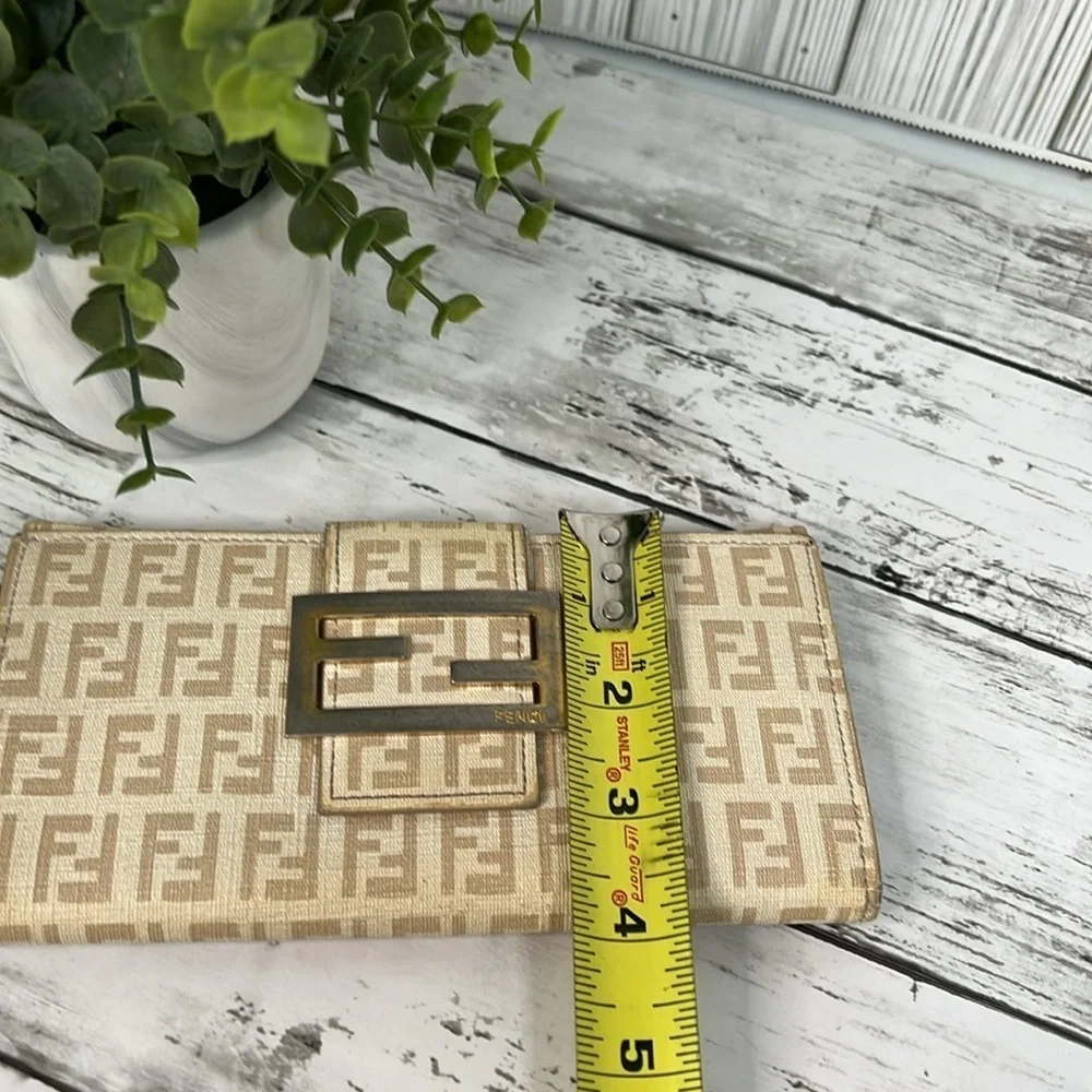 Fendi Wallet Purse Zucchino Canvas Leather Woman